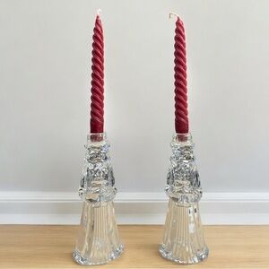 Princess House Father Christmas Crystal Candlestick Holders, a Set Of 2